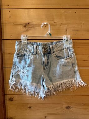 True Craft Washed Light Blue Distressed Denim Cutoff Shorts